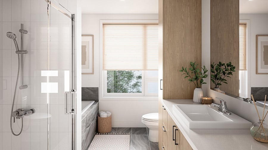 Image 3D de la salle de bain d’un appartement Agora phase 2
